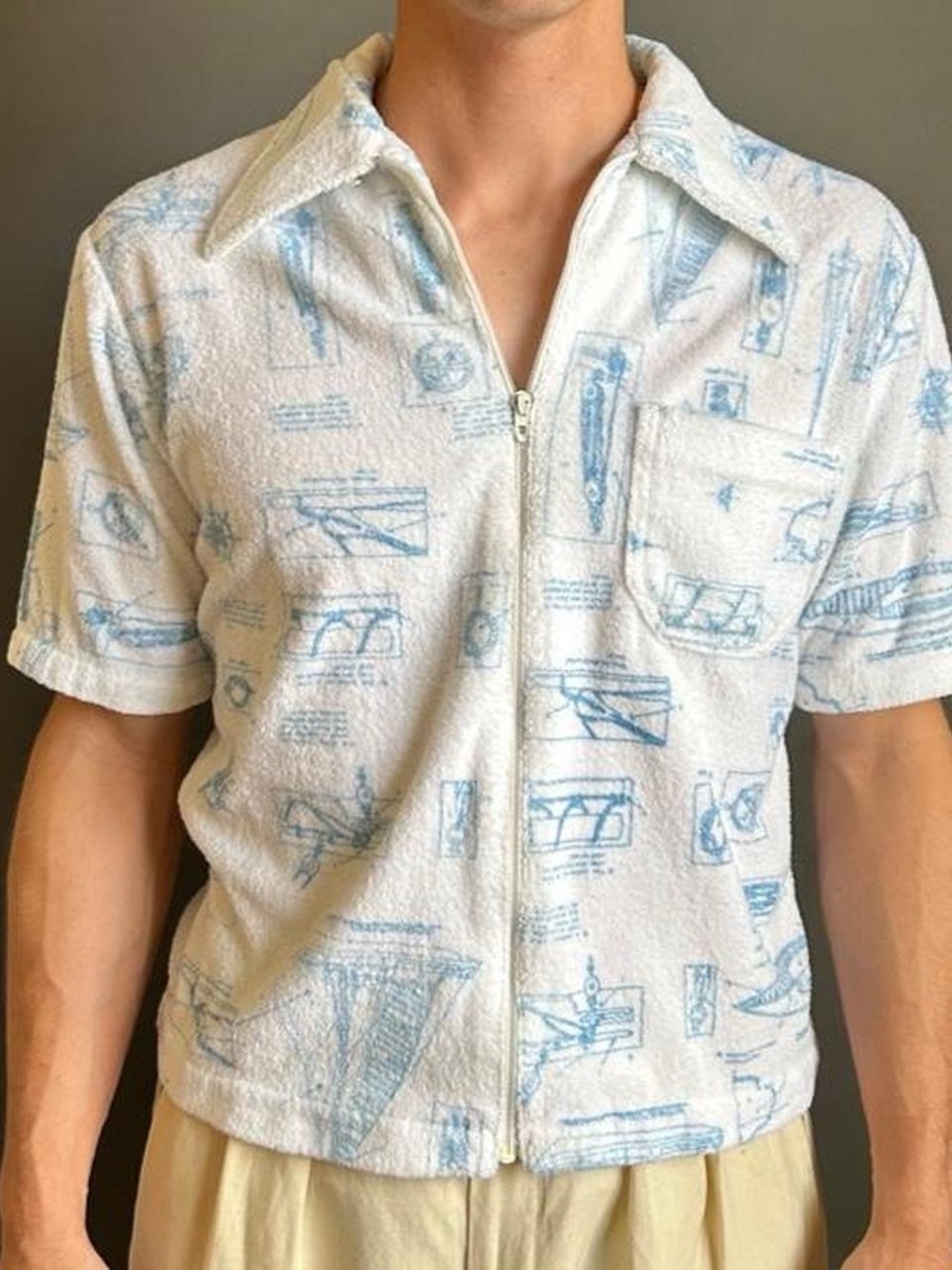 Vintage 1970s Jantzen Nautical Print Dagger Collar Polo Shirt, Medium Large